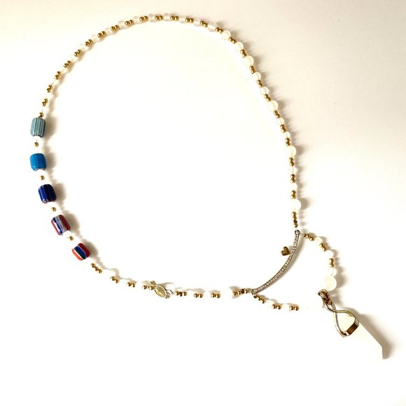 Blue Murano Glass Necklace Gold Toggle Clamp with Quartz, details of Zirconium. - Picture 2 of 4